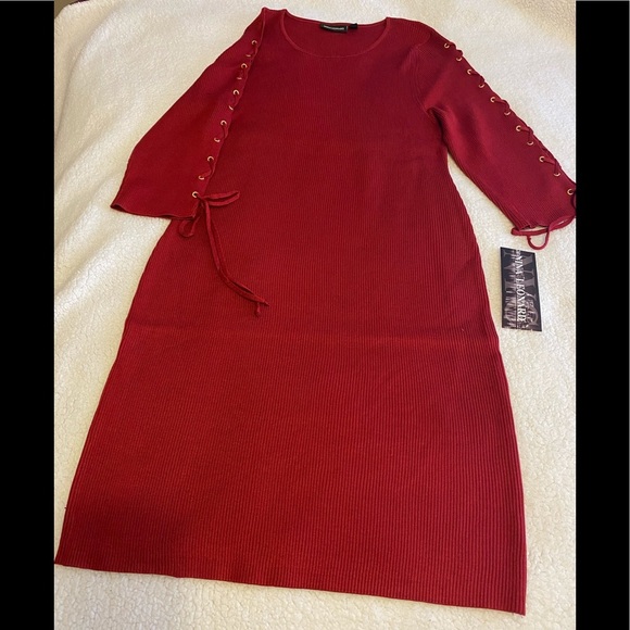 NINA LEONARD sleeve-up rib knit red sweater dress/size XL - Picture 2 of 7